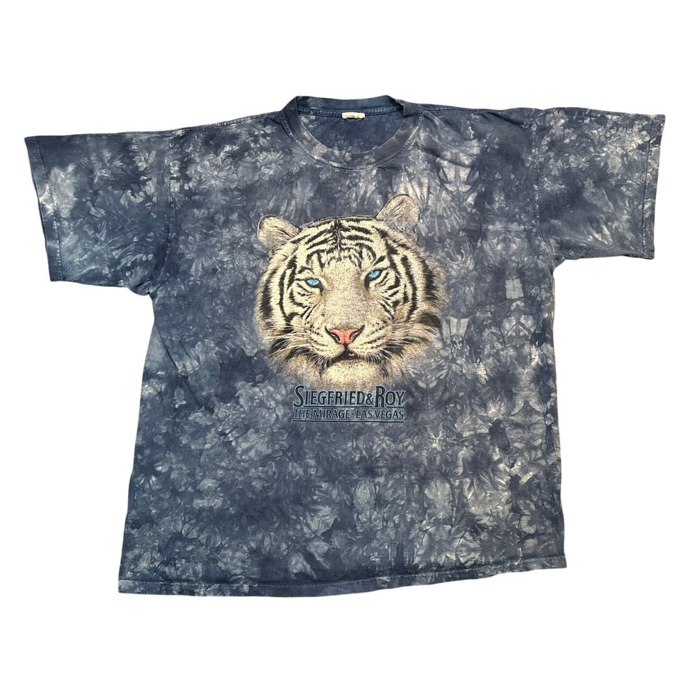 Vintage Siegfried and Roy Mirage Las Vegas White Tigers Blue Tie Dye Shirt 2XL